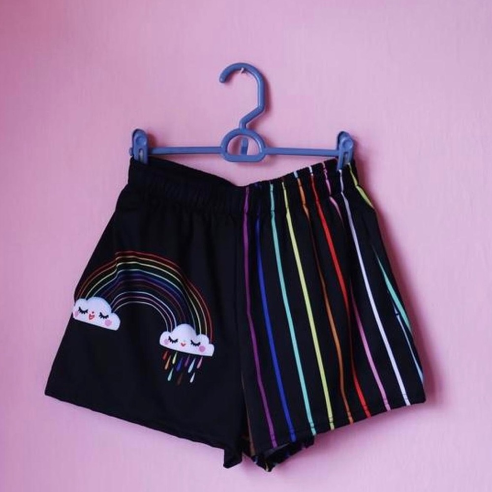 Rainbow pride shorts by Etsy queer artist So Lazo